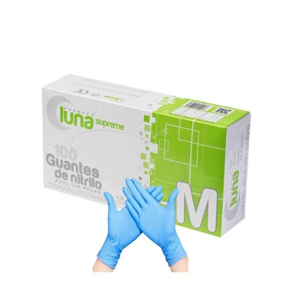 GUANTE EXAMEN SUPREME NITRILO AZUL S/P LUNA T/M 100 UDS