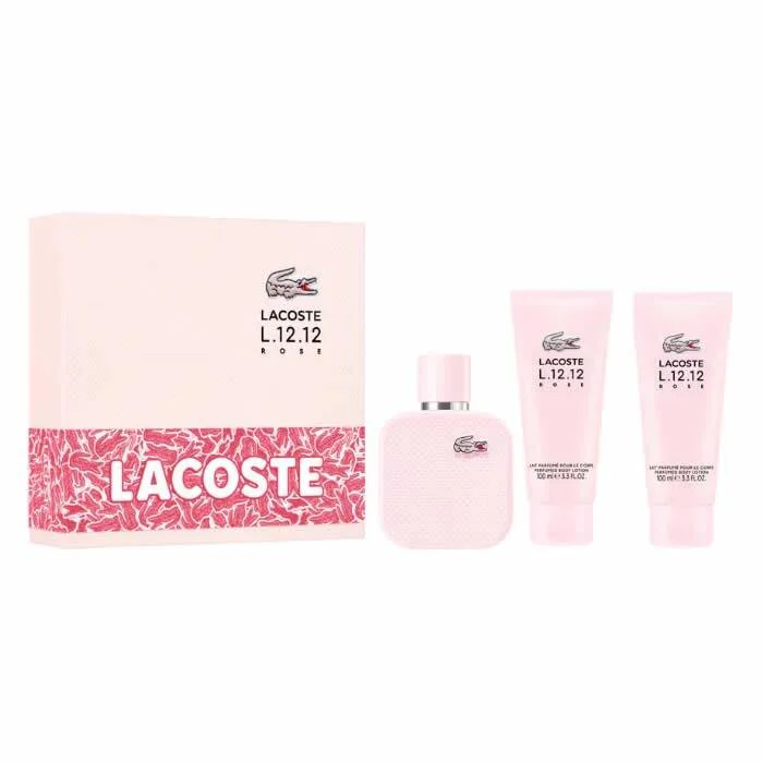 Lacoste L.12.12 Rose Eau De Parfum Spray 100ml Set 3 Piezas