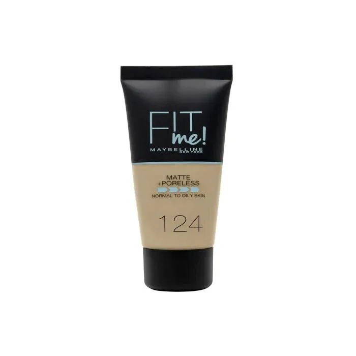 Maybelline Fit Me Mate y Afinaporos Base De Maquillaje Tono 124 Soft Sand Calca A Tu Tono y Textura Pieles Medio Claras - 30ml